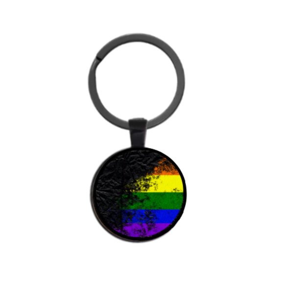 LBGTQ+ GRUNGE FLAG CUSTOM KEY RING - Picture 1 of 5